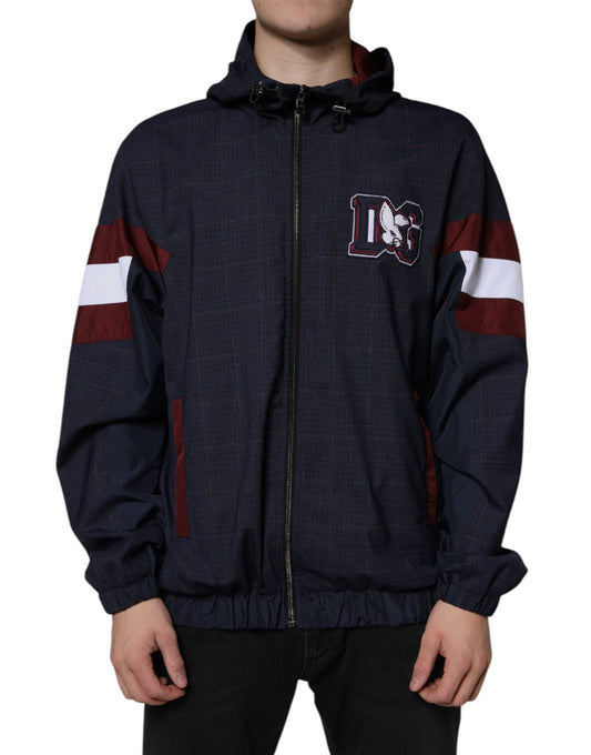 Dolce & Gabbana Blue Logo Full Zip Hooded Men Bomber Jacket Dolce & Gabbana