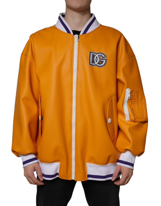 Dolce & Gabbana Orange White Full Zip Jersey Bomber Jacket Dolce & Gabbana