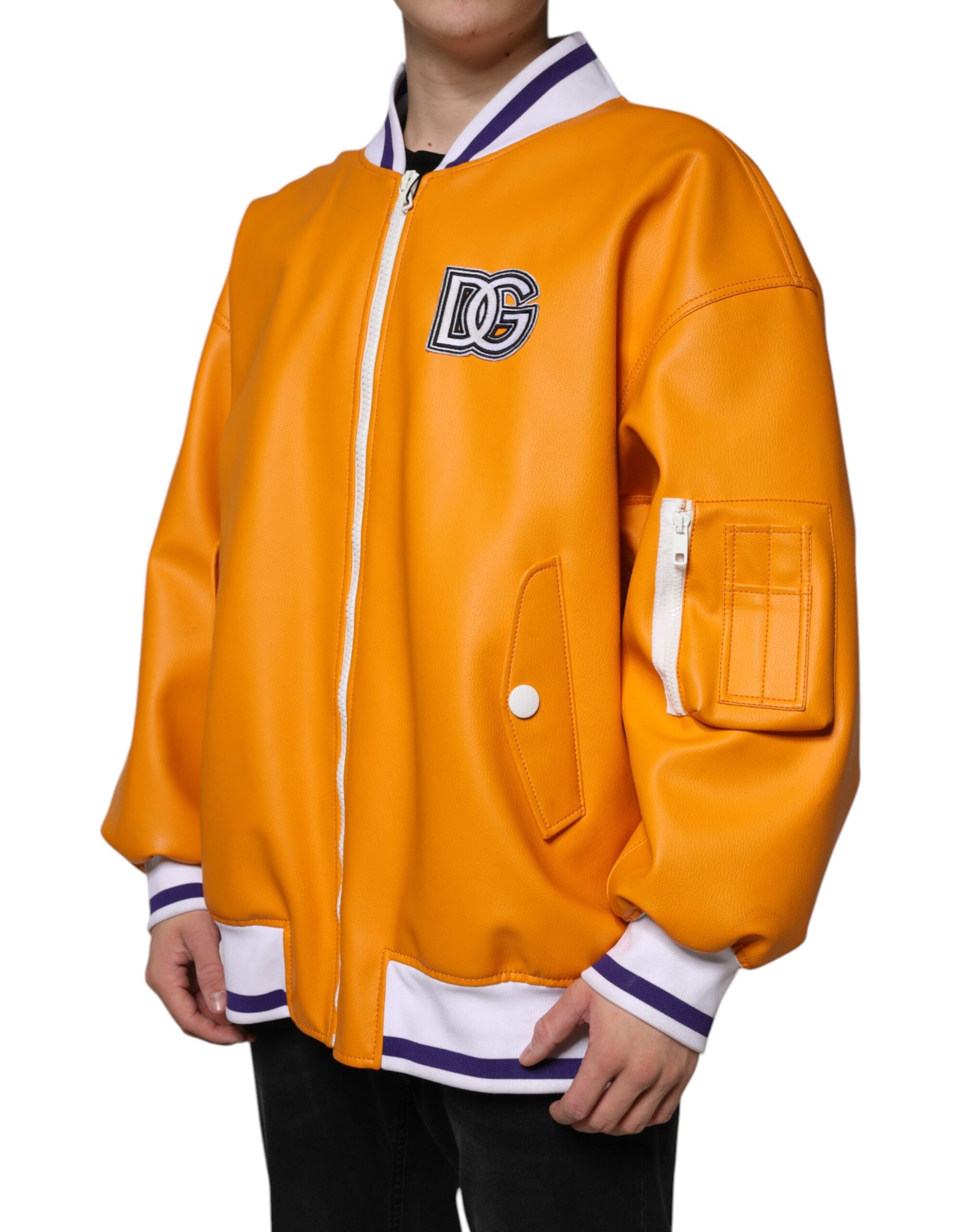 Dolce & Gabbana Orange White Full Zip Jersey Bomber Jacket Dolce & Gabbana
