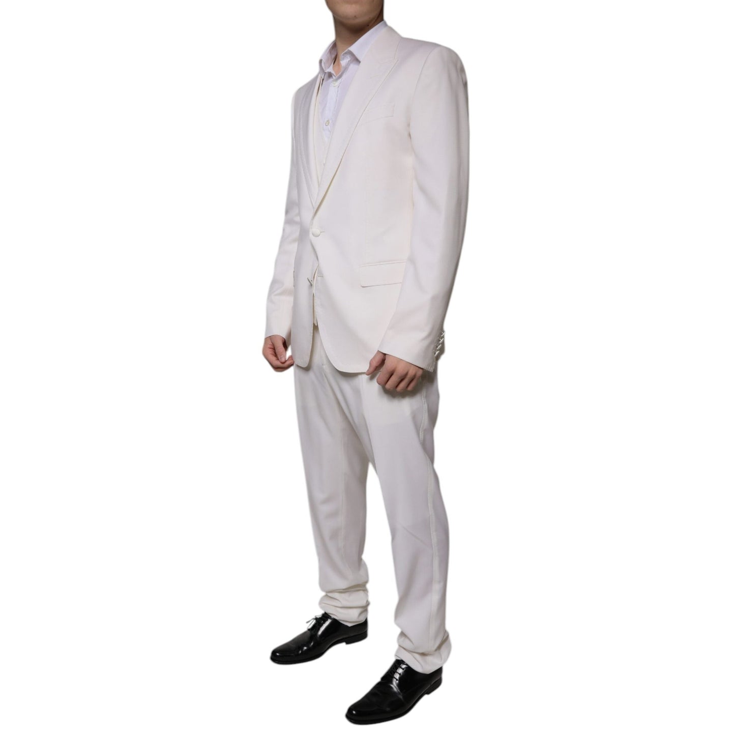 Dolce & Gabbana White Wool Silk 3 Piece SlimFit Formal Suit