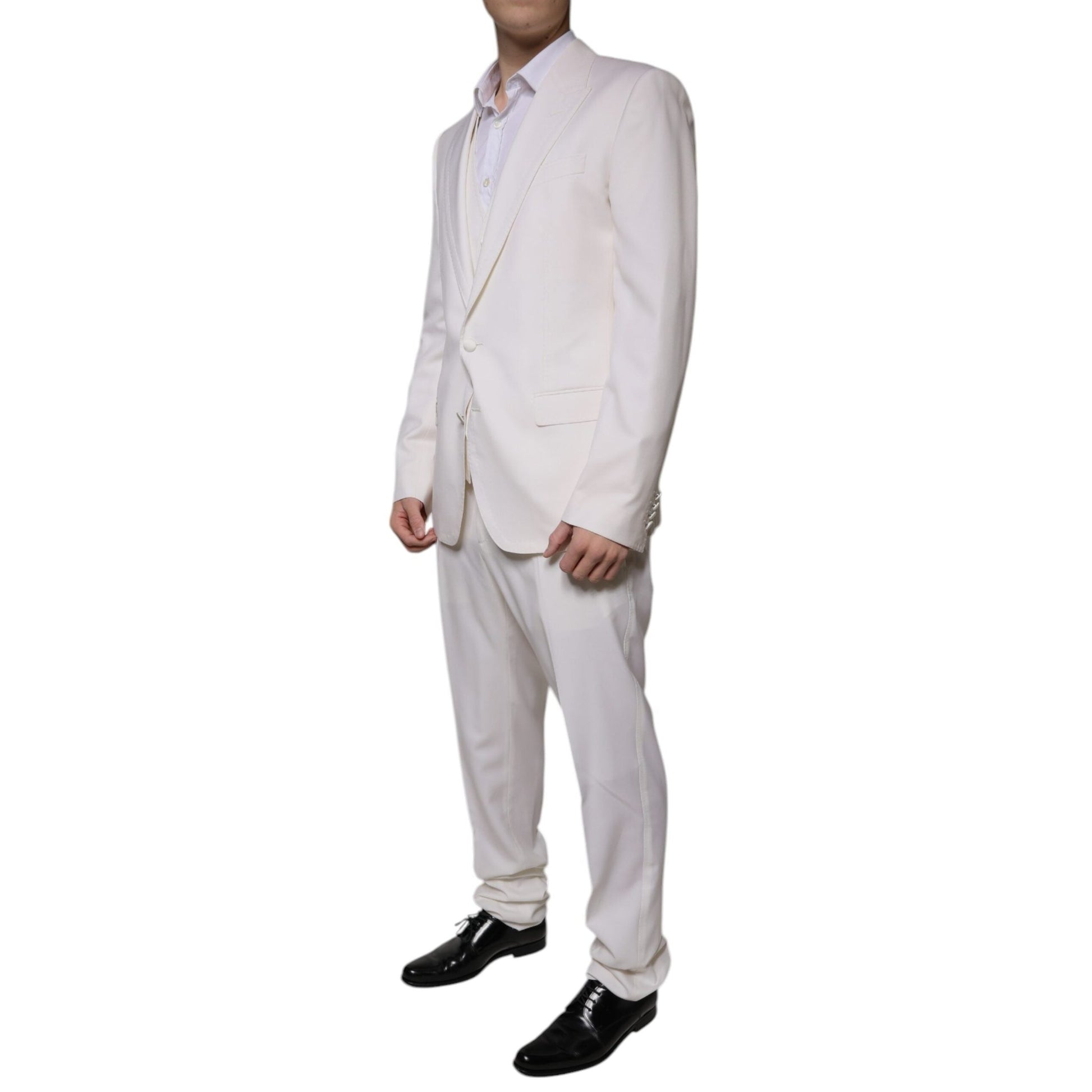 Dolce & Gabbana White Wool Silk 3 Piece SlimFit Formal Suit