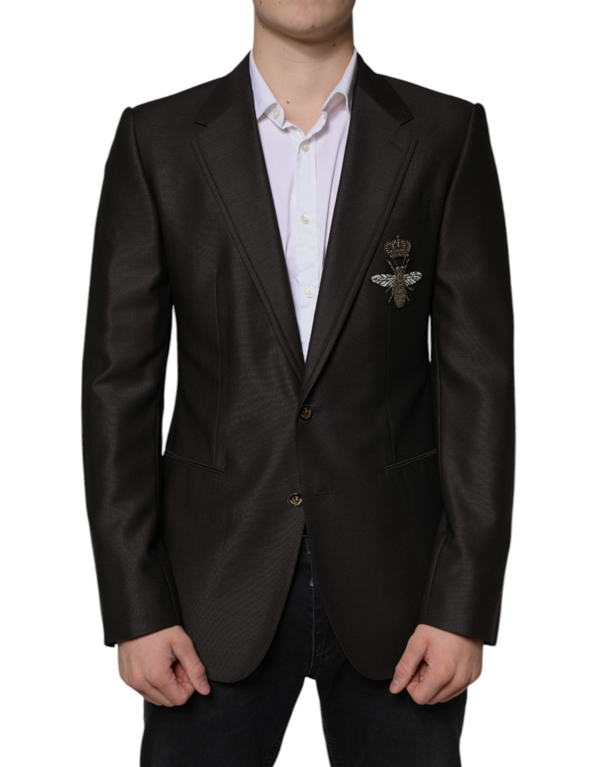Dolce & Gabbana Blazer Brown Green Bee Wool Jacket Coat Dolce & Gabbana