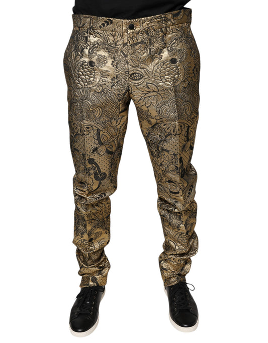Dolce & Gabbana Gold Floral Jacquard Men Dress Pants Dolce & Gabbana