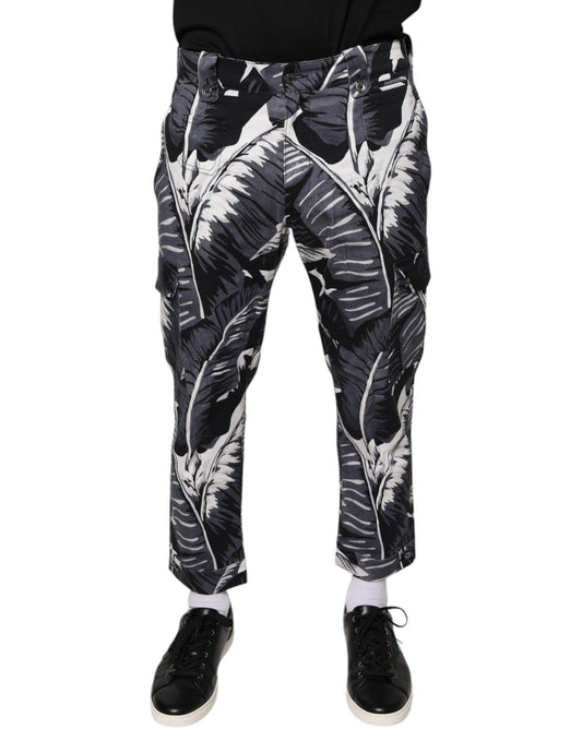 Dolce & Gabbana Gray Banana Leaf Cotton Stretch Capri Pants Dolce & Gabbana