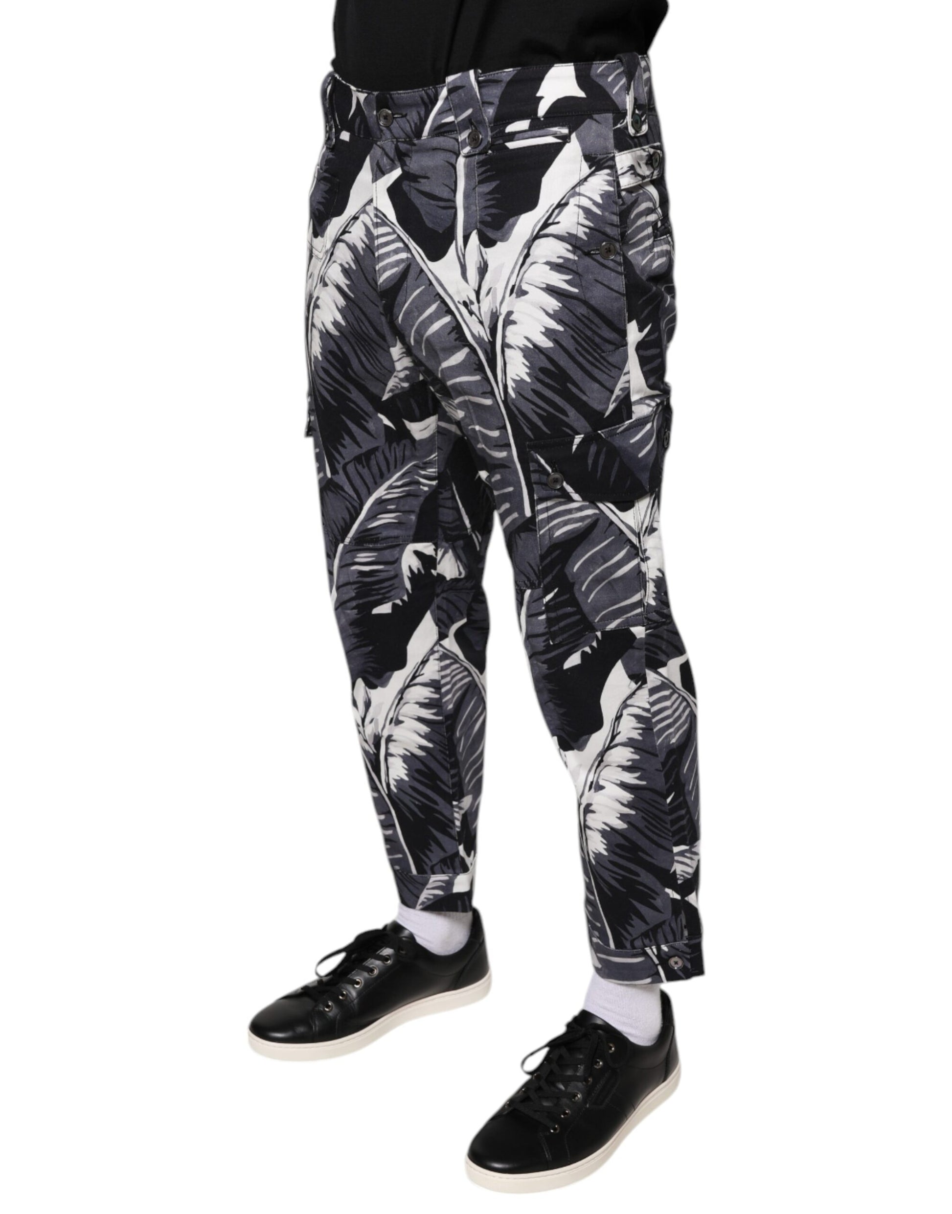 Dolce & Gabbana Gray Banana Leaf Cotton Stretch Capri Pants Dolce & Gabbana