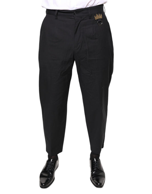 Dolce & Gabbana Black Crown Cotton Dress Pants Dolce & Gabbana