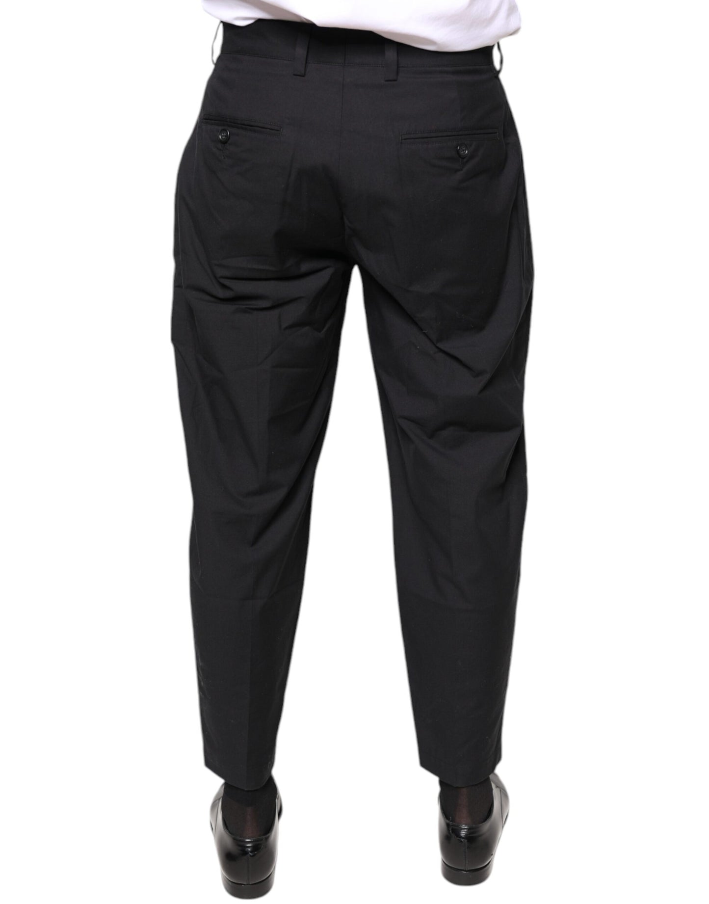 Dolce & Gabbana Black Crown Cotton Dress Pants Dolce & Gabbana