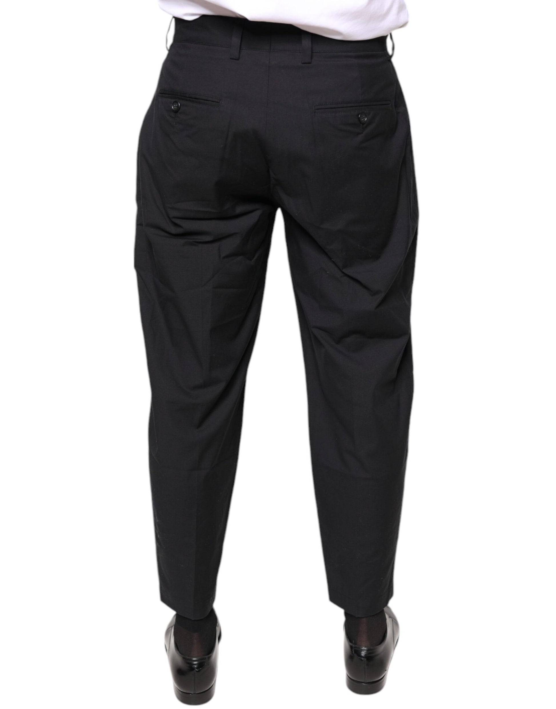 Dolce & Gabbana Black Crown Cotton Dress Pants Dolce & Gabbana