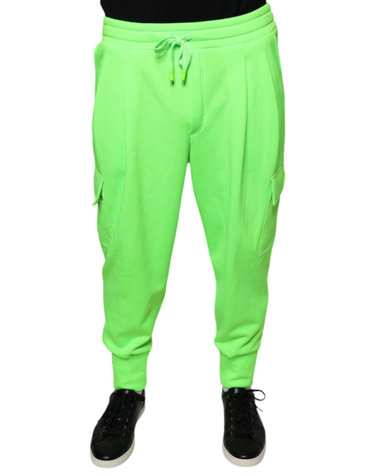 Dolce & Gabbana Neon Green Polyester Cargo Jogger Sweatpants Pants Dolce & Gabbana