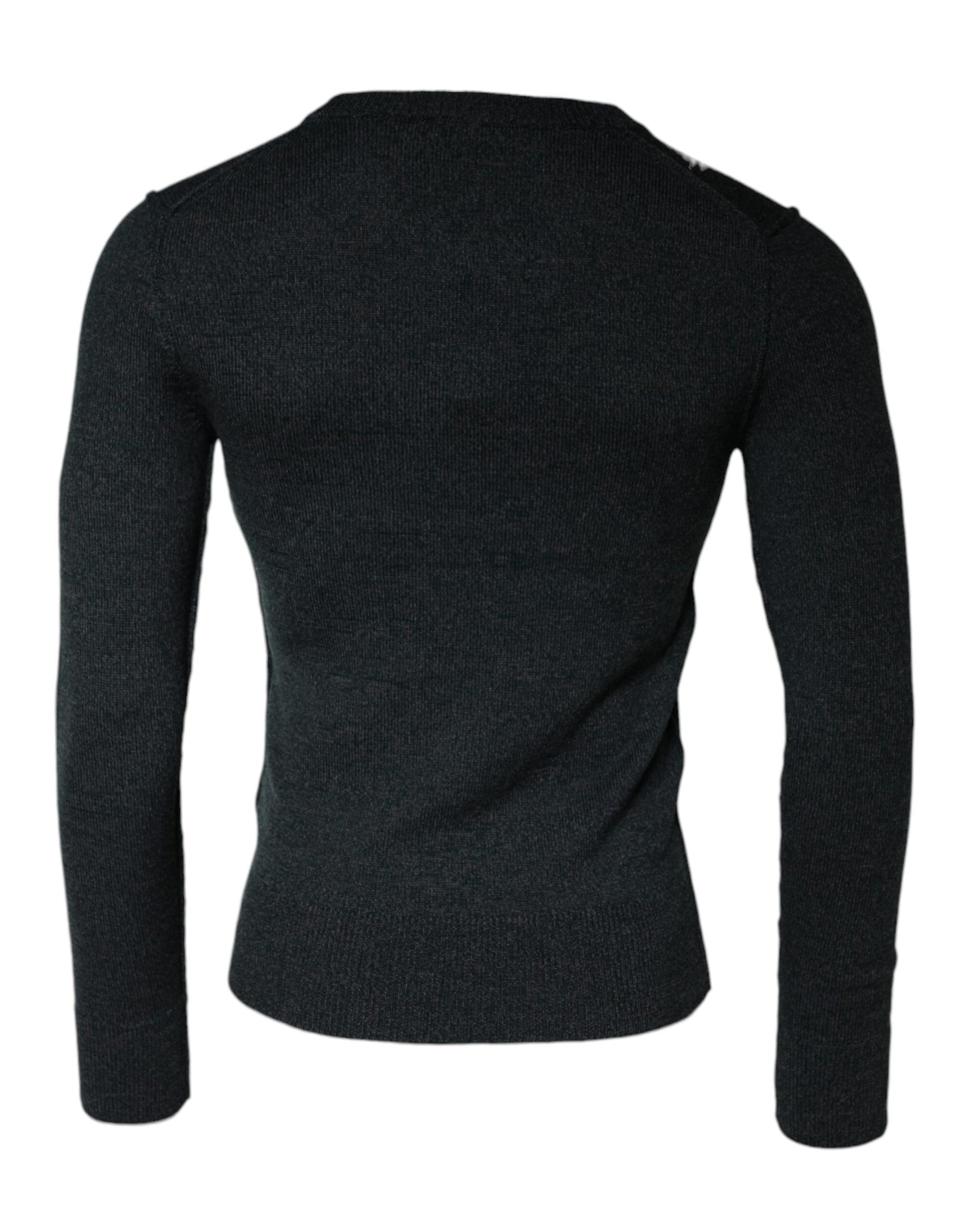 Dolce & Gabbana Gray Embellished Crew Neck Pullover Sweater Dolce & Gabbana