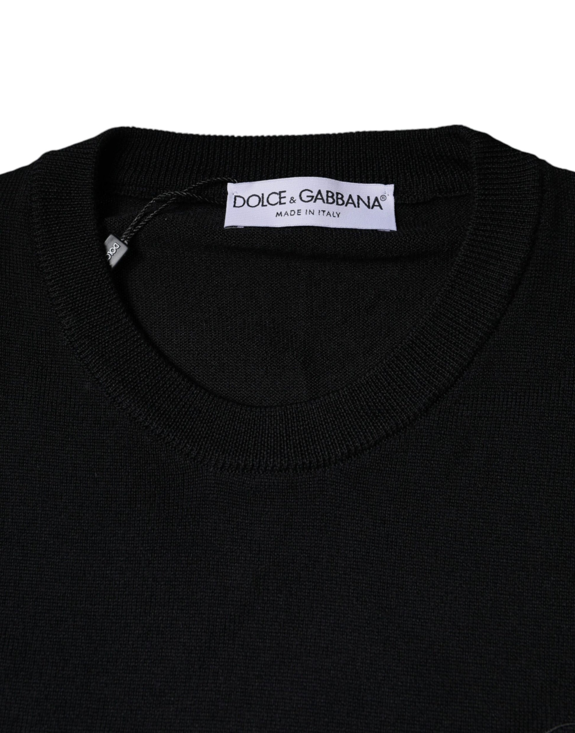 Dolce & Gabbana Black Wool Knit Crew Neck Pullover Sweater Dolce & Gabbana