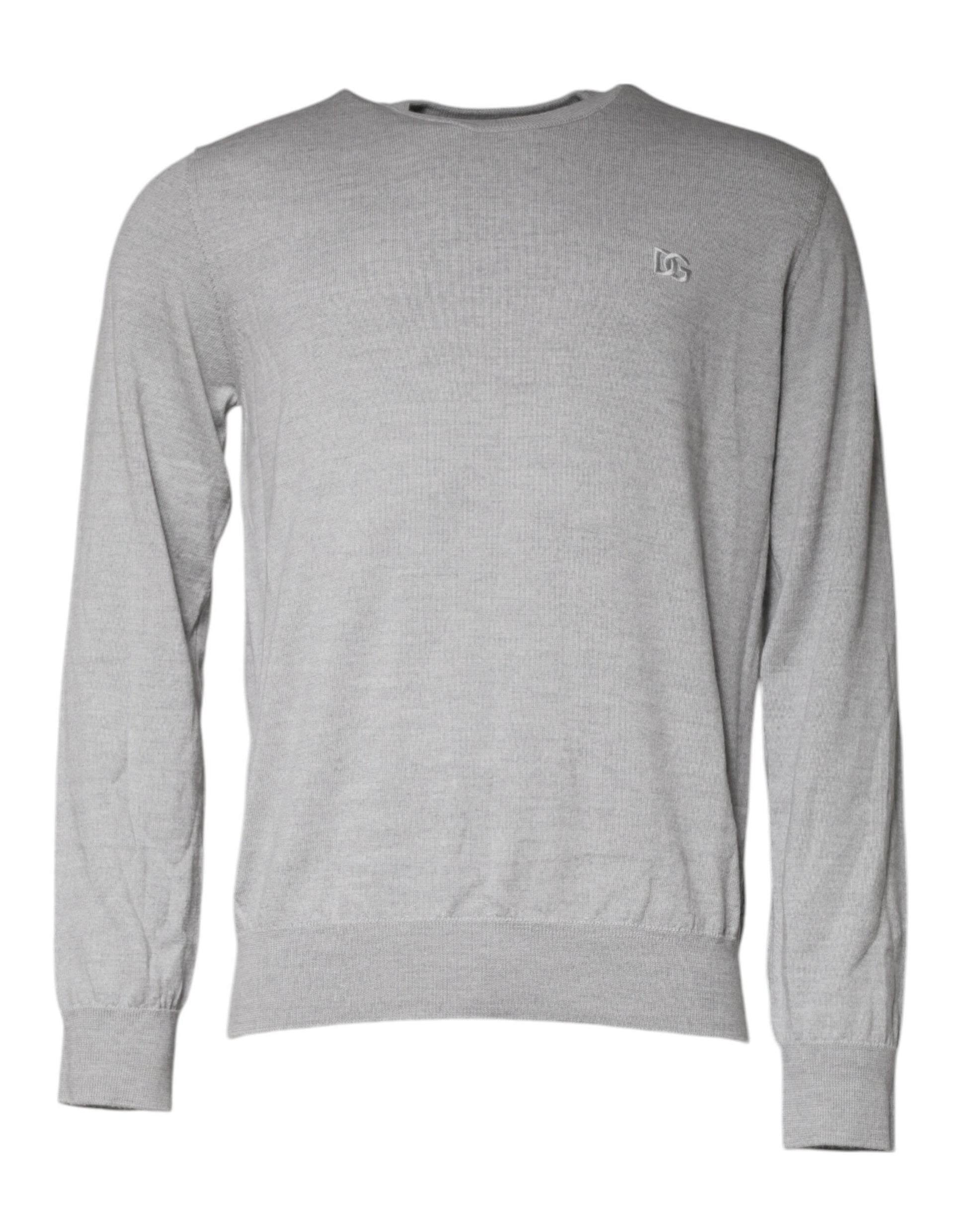 Dolce & Gabbana Light Gray Wool Crew Neck Pullover Sweater Dolce & Gabbana