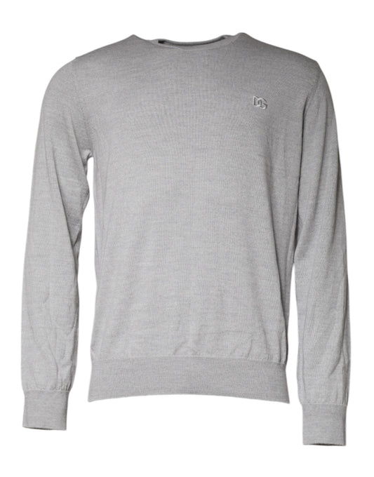 Dolce & Gabbana Light Gray Wool Crew Neck Pullover Sweater Dolce & Gabbana
