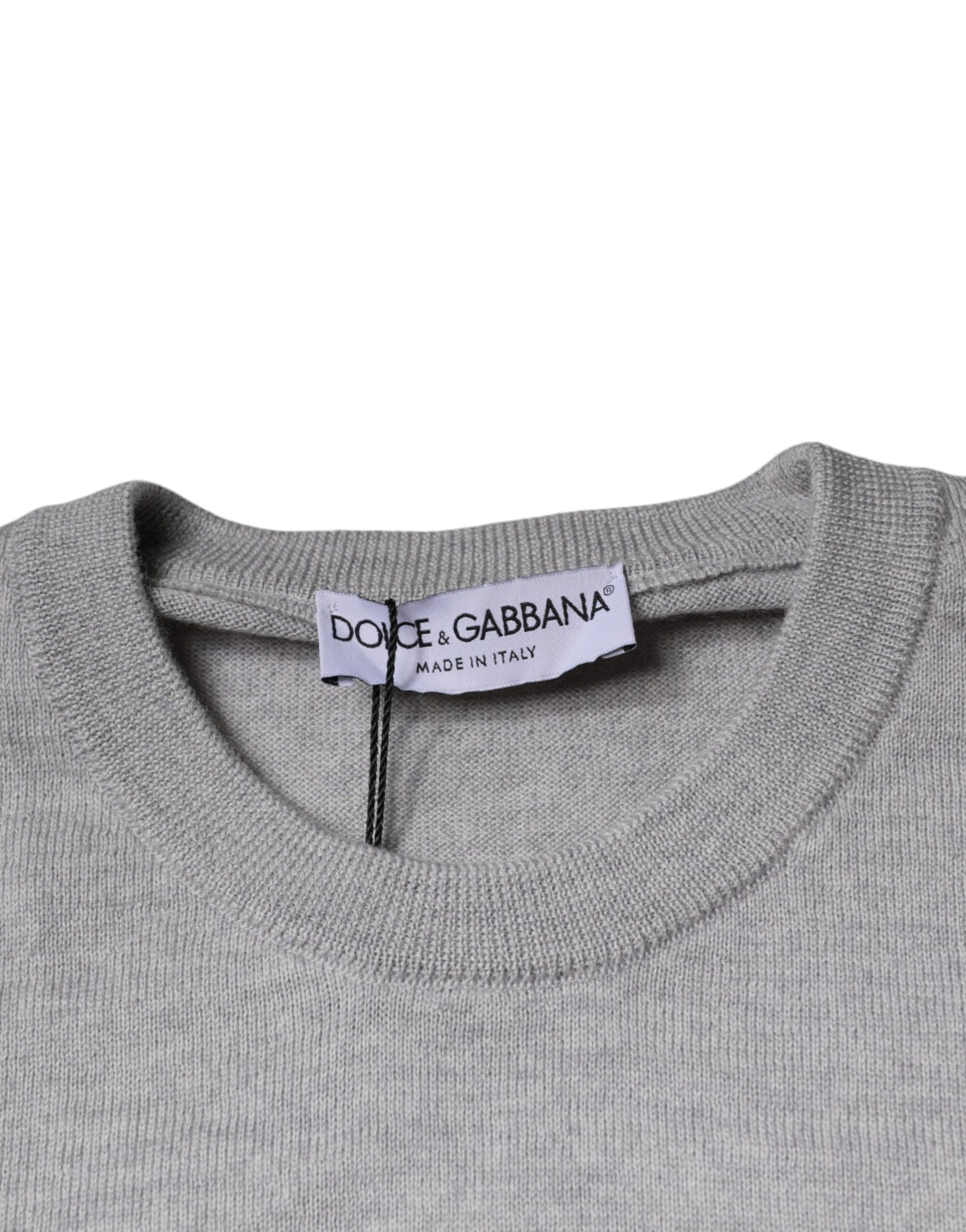 Dolce & Gabbana Light Gray Wool Crew Neck Pullover Sweater Dolce & Gabbana