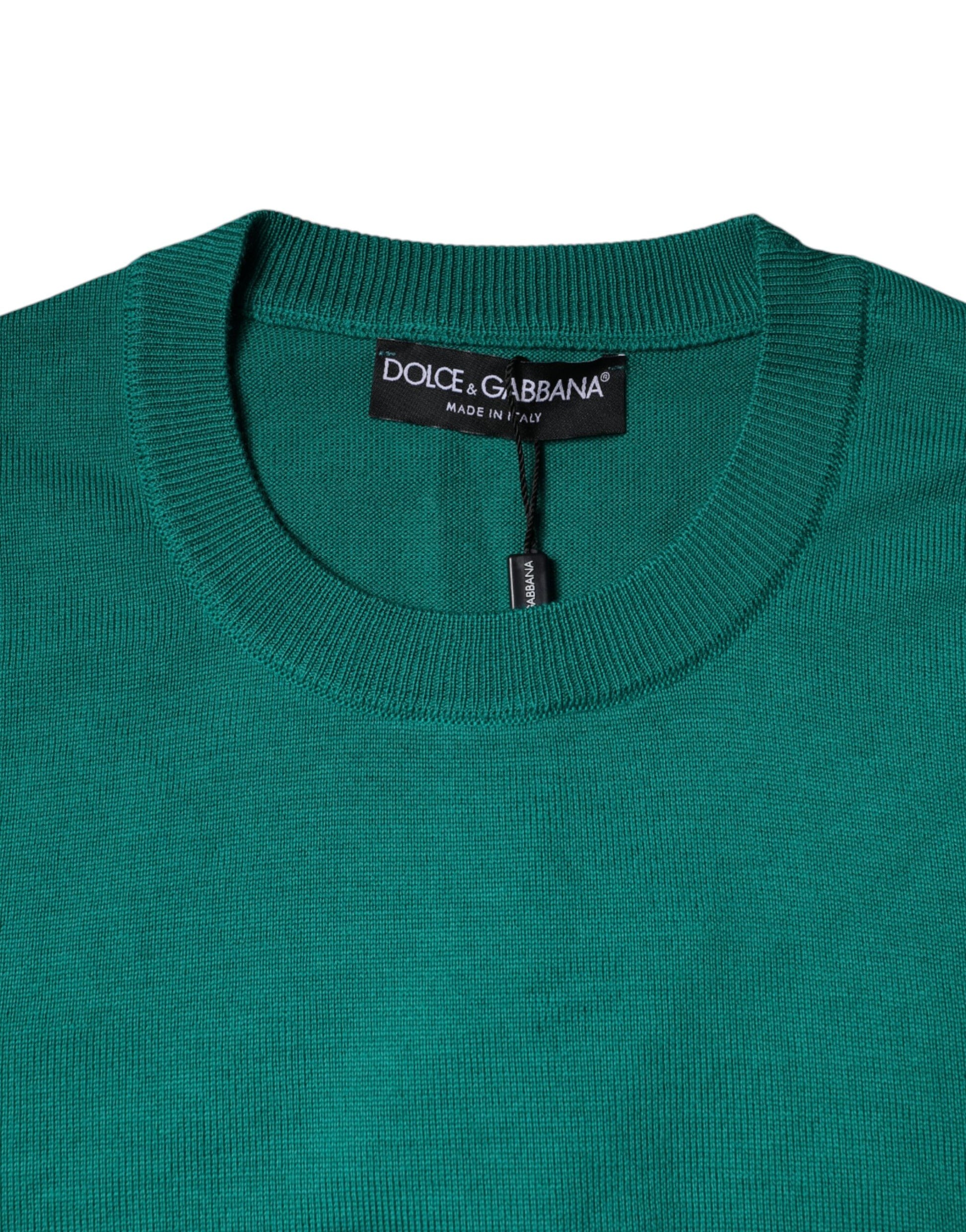 Dolce & Gabbana Green Wool Knit Crew Neck Pullover Sweater Dolce & Gabbana