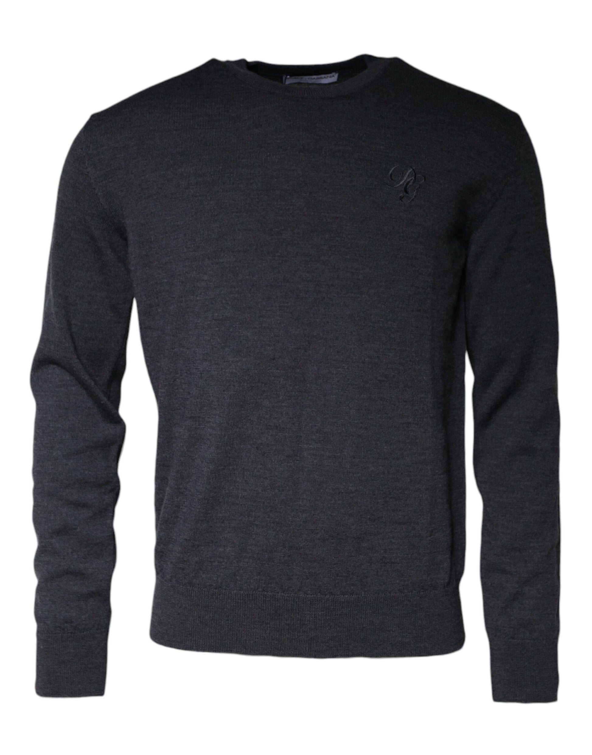 Dolce & Gabbana Dark Gray Wool Crew Neck Pullover Sweater Dolce & Gabbana