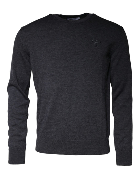 Dolce & Gabbana Dark Gray Wool Crew Neck Pullover Sweater Dolce & Gabbana