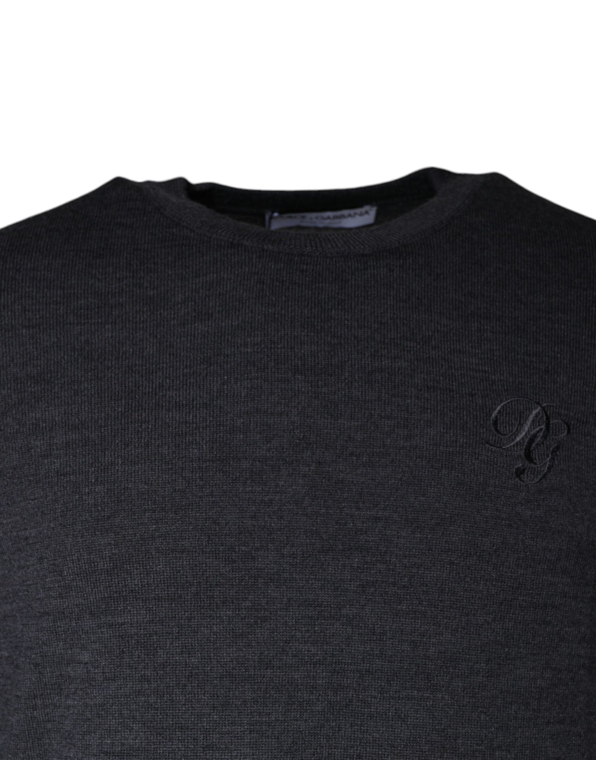 Dolce & Gabbana Dark Gray Wool Crew Neck Pullover Sweater Dolce & Gabbana