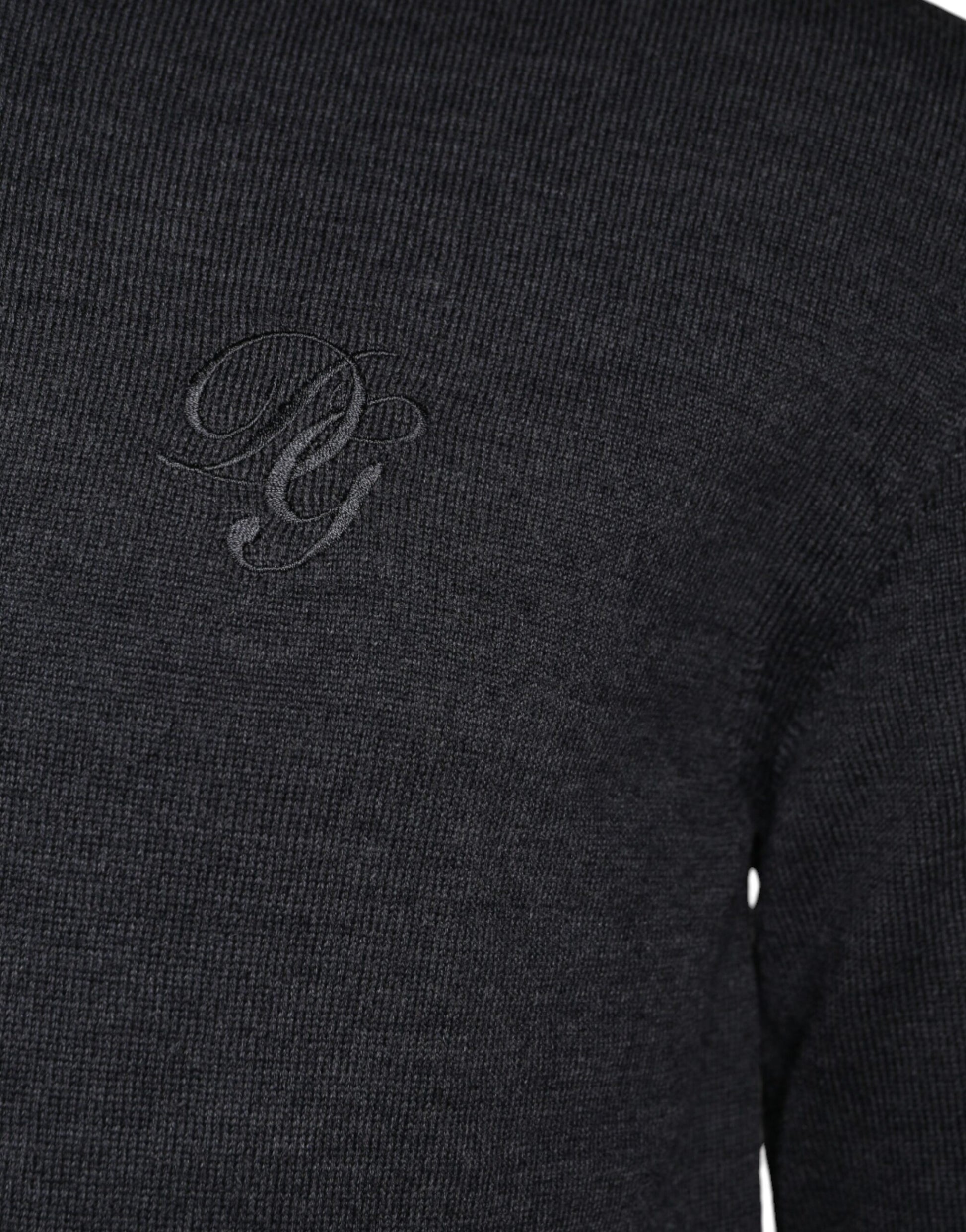 Dolce & Gabbana Dark Gray Wool Crew Neck Pullover Sweater Dolce & Gabbana