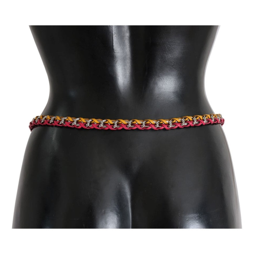 Dolce & Gabbana Red Yellow Leather Crystal Belt