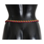 Dolce & Gabbana Red Yellow Leather Crystal Belt