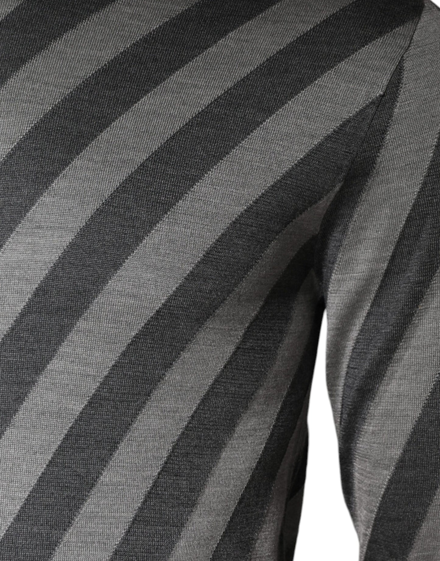 Dolce & Gabbana Gray Stripes Long Sleeve Round Neck Pullover Sweater Dolce & Gabbana