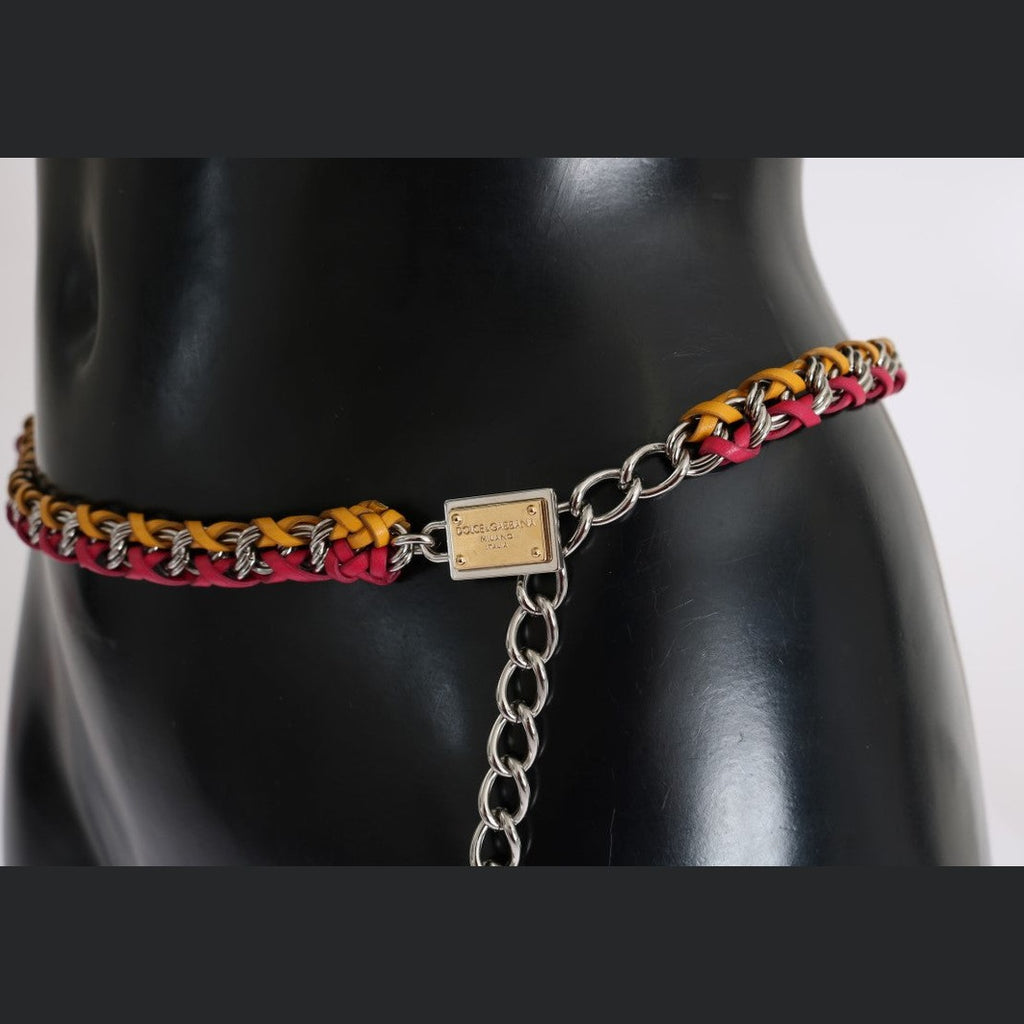 Dolce & Gabbana Red Yellow Leather Crystal Belt