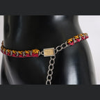 Dolce & Gabbana Red Yellow Leather Crystal Belt