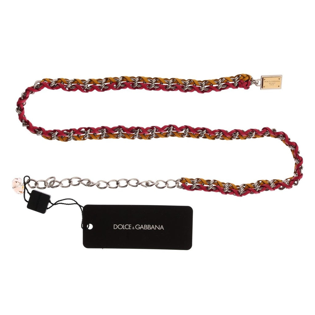 Dolce & Gabbana Red Yellow Leather Crystal Belt