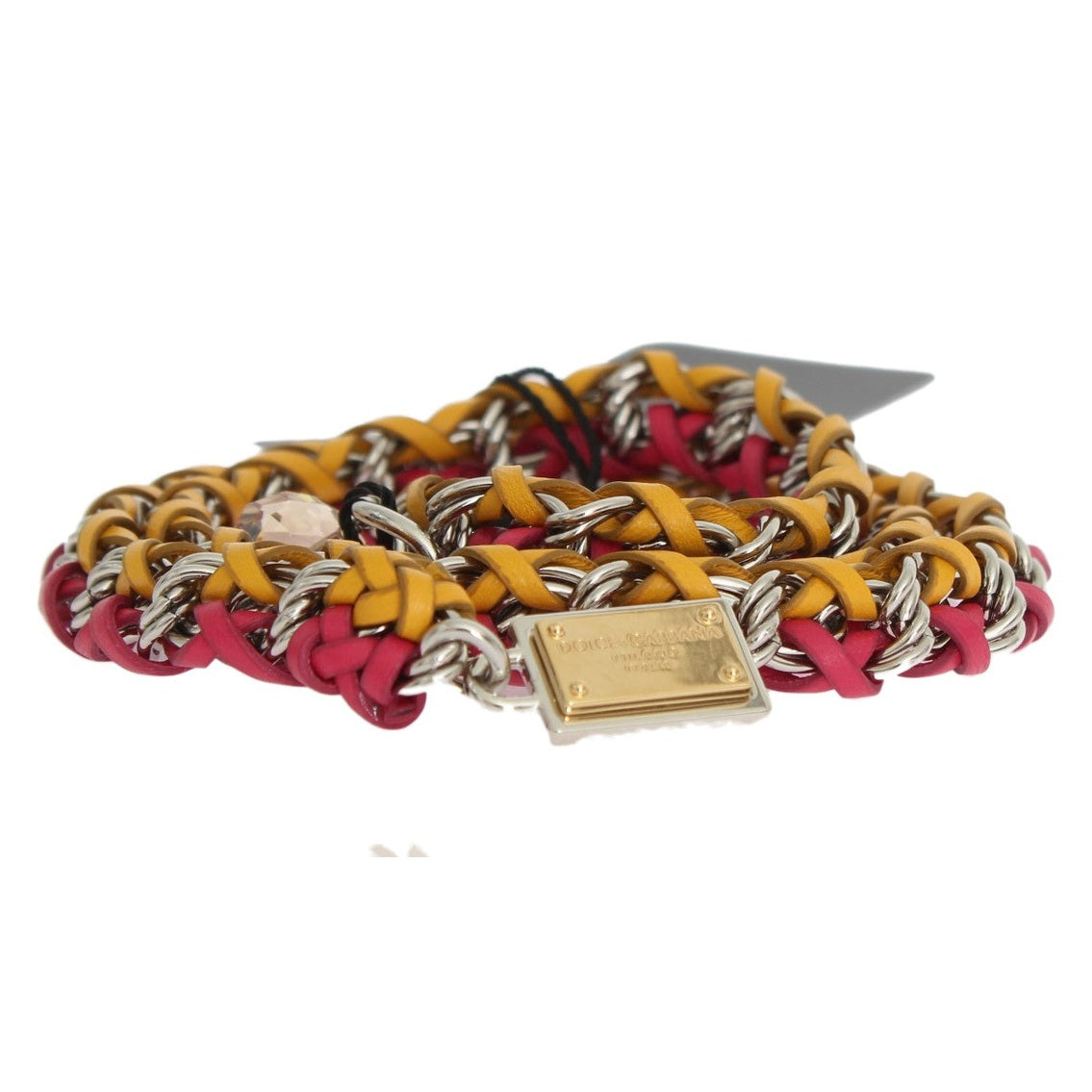 Dolce & Gabbana Red Yellow Leather Crystal Belt