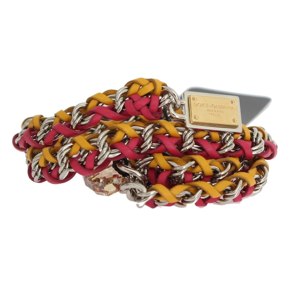 Dolce & Gabbana Red Yellow Leather Crystal Belt