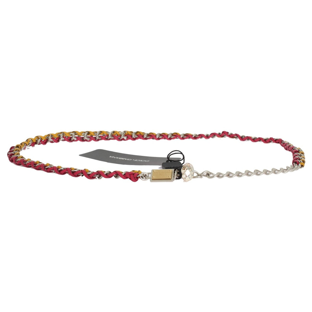Dolce & Gabbana Red Yellow Leather Crystal Belt