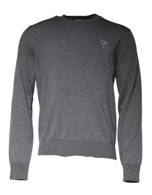 Dolce & Gabbana Dark Gray Wool Crew Neck Pullover Sweater Dolce & Gabbana