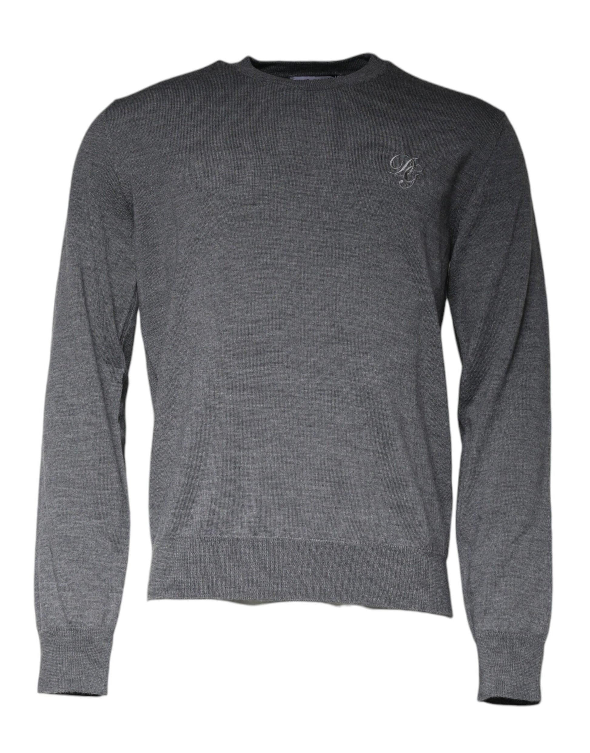 Dolce & Gabbana Dark Gray Wool Crew Neck Pullover Sweater Dolce & Gabbana