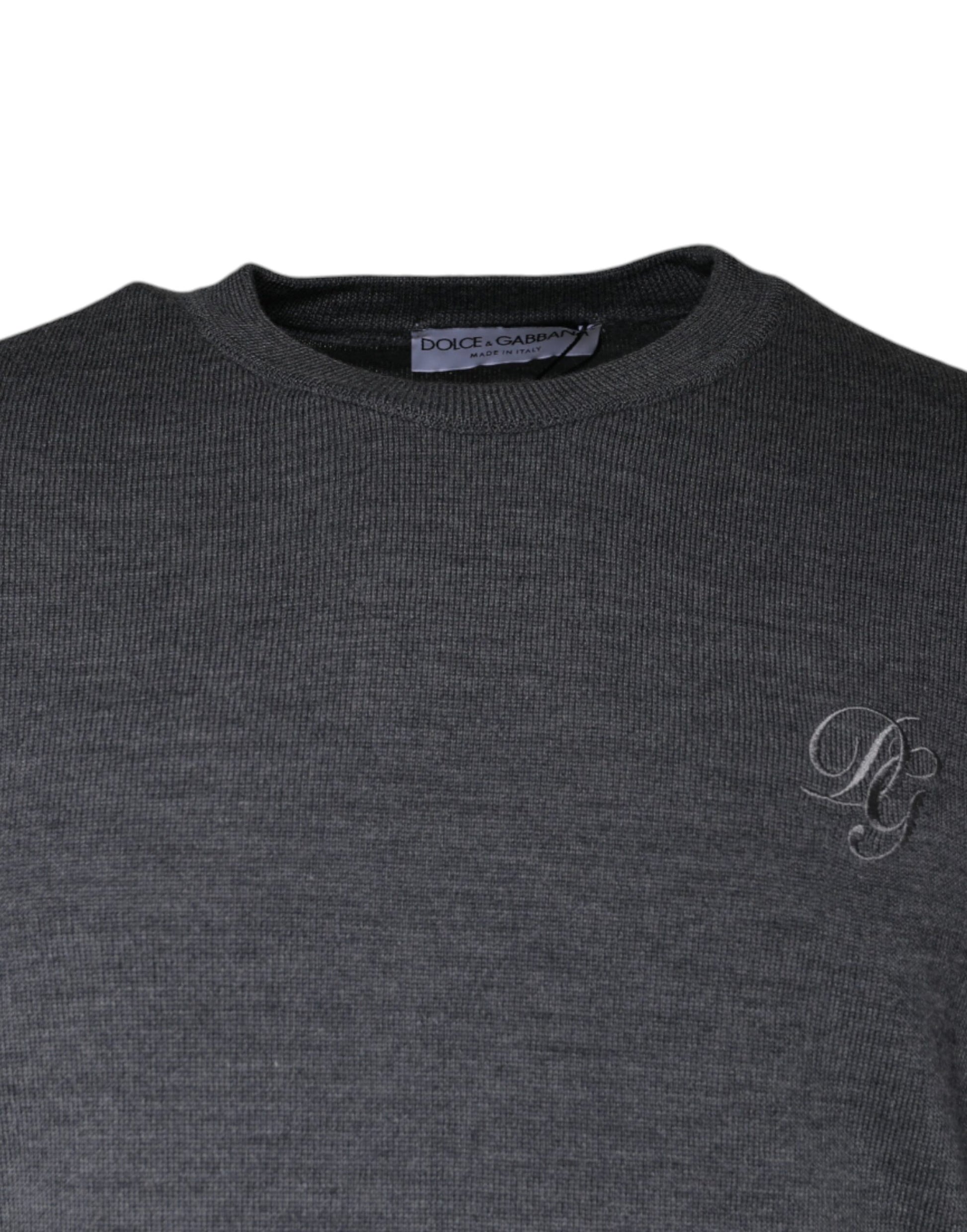 Dolce & Gabbana Dark Gray Wool Crew Neck Pullover Sweater Dolce & Gabbana