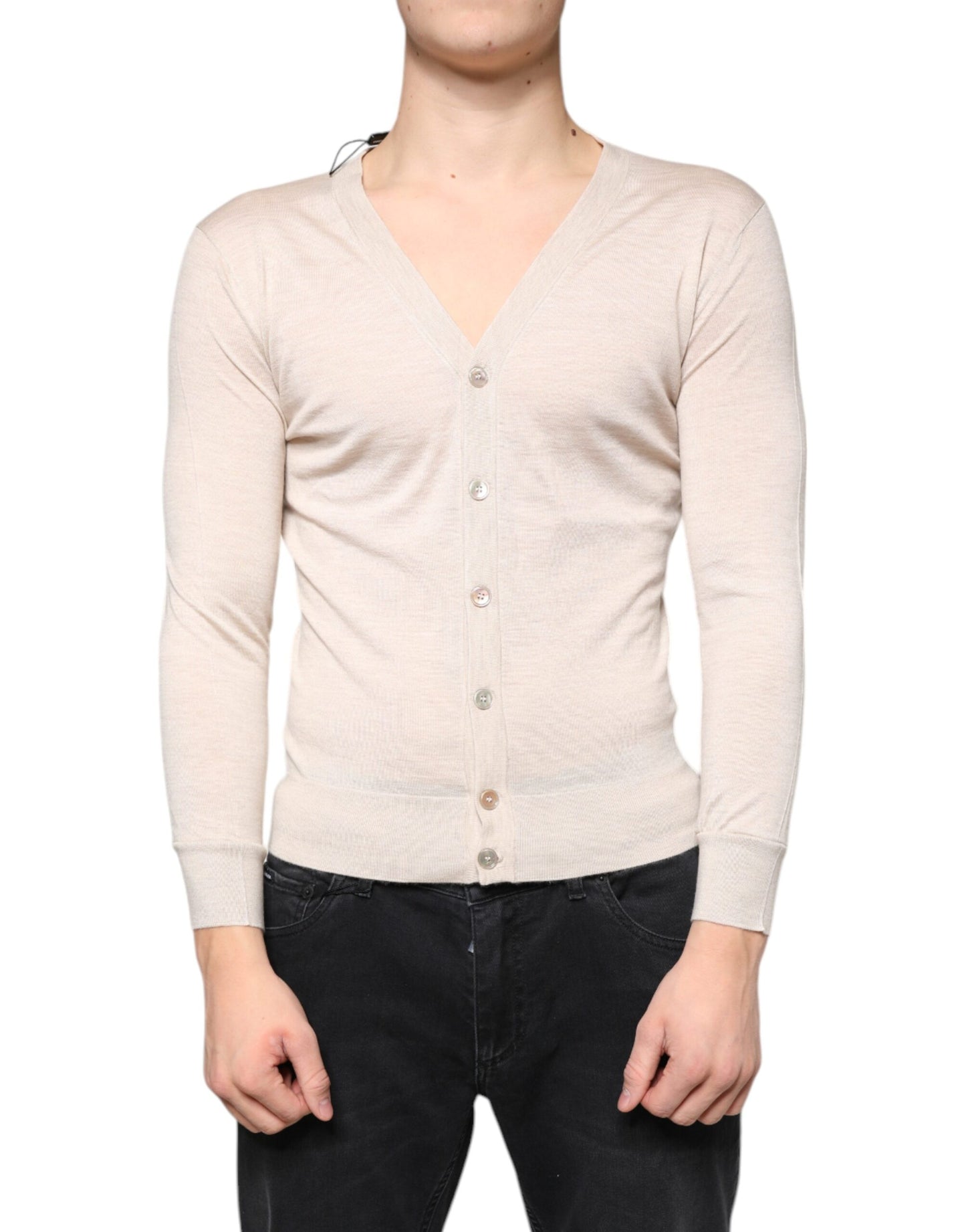 Dolce & Gabbana Beige Cashmere Button Down Cardigan Sweater Dolce & Gabbana