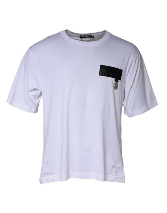 Dolce & Gabbana White Logo Patch Cotton Crew Neck T-shirt Dolce & Gabbana