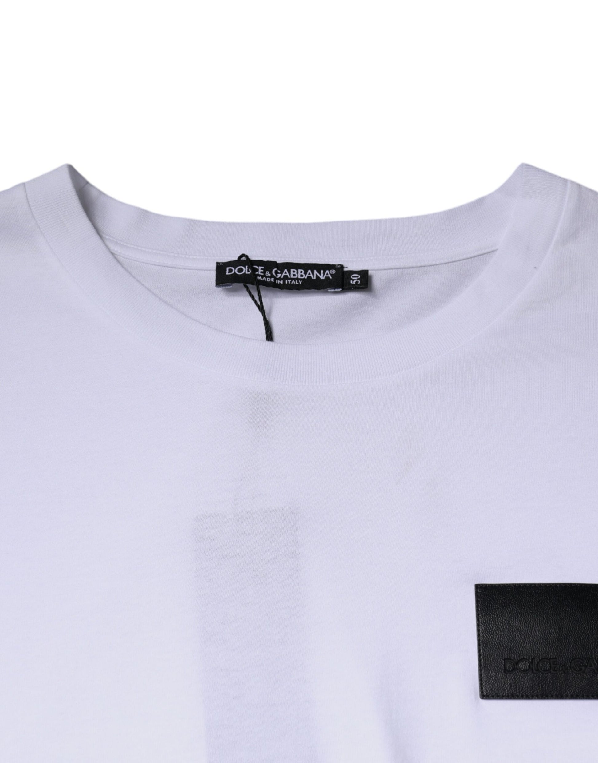 Dolce & Gabbana White Logo Patch Cotton Crew Neck T-shirt Dolce & Gabbana
