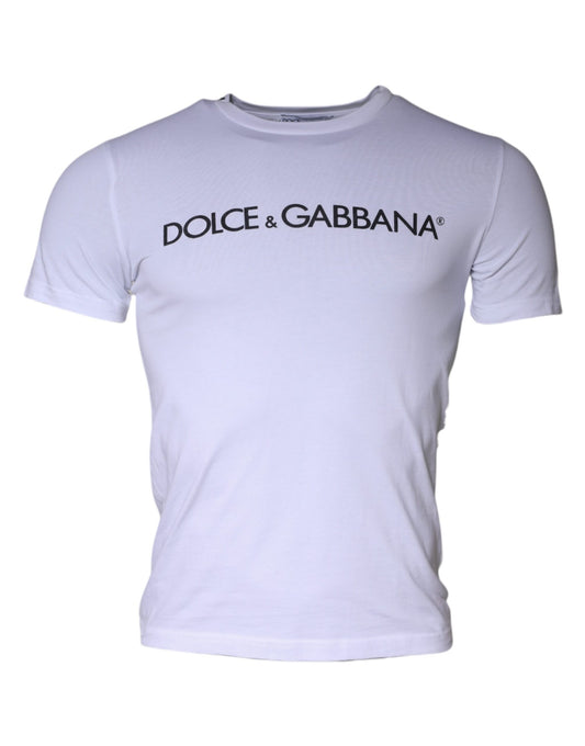 Dolce & Gabbana White Logo Print Cotton Crew Neck T-shirt Dolce & Gabbana