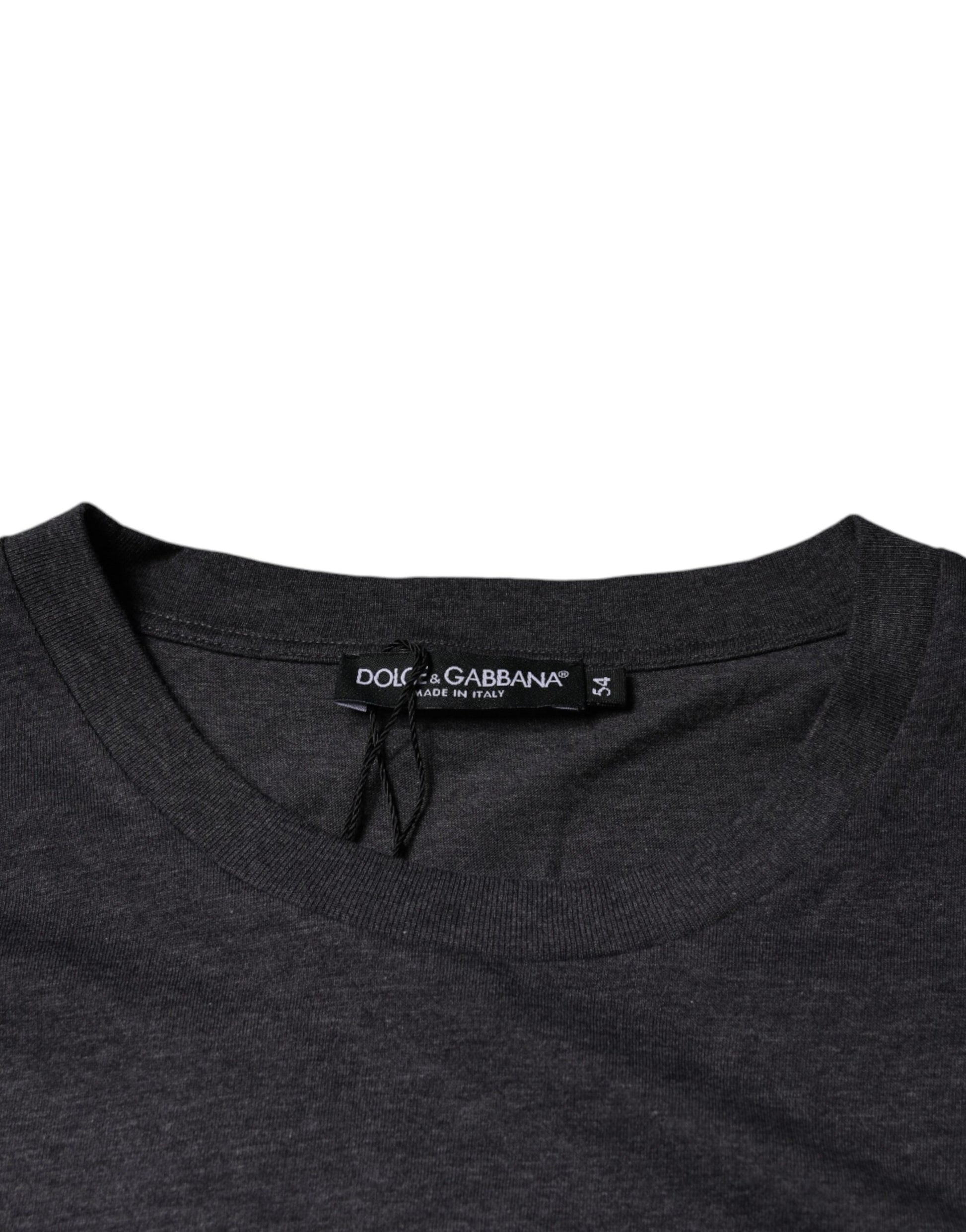 Dolce & Gabbana Gray Logo Patch Cotton Crew Neck T-shirt Dolce & Gabbana