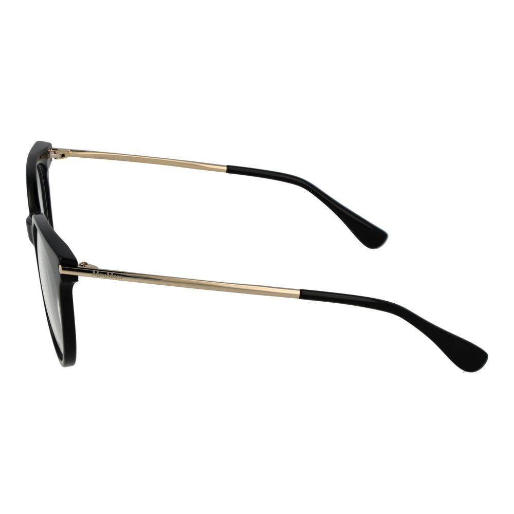 Max Mara black acetate eyeglass frames with sleek design and clear lenses, stylish and lightweight for everyday wear.