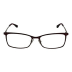 Hugo Boss burgundy stainless steel glasses frames with sleek design and clear lenses, stylish eyewear accessory.