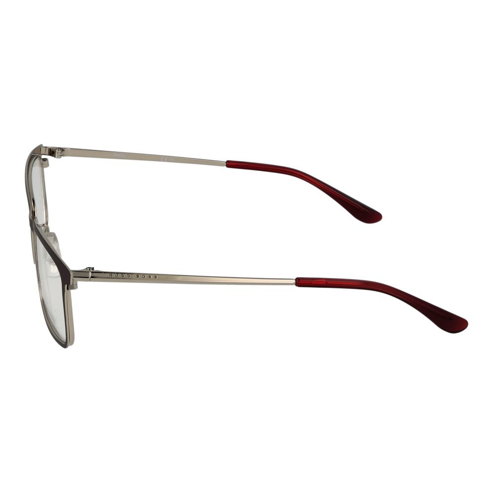 Hugo Boss burgundy stainless steel glasses frames with sleek design and clear lenses, stylish eyewear for everyday fashion.