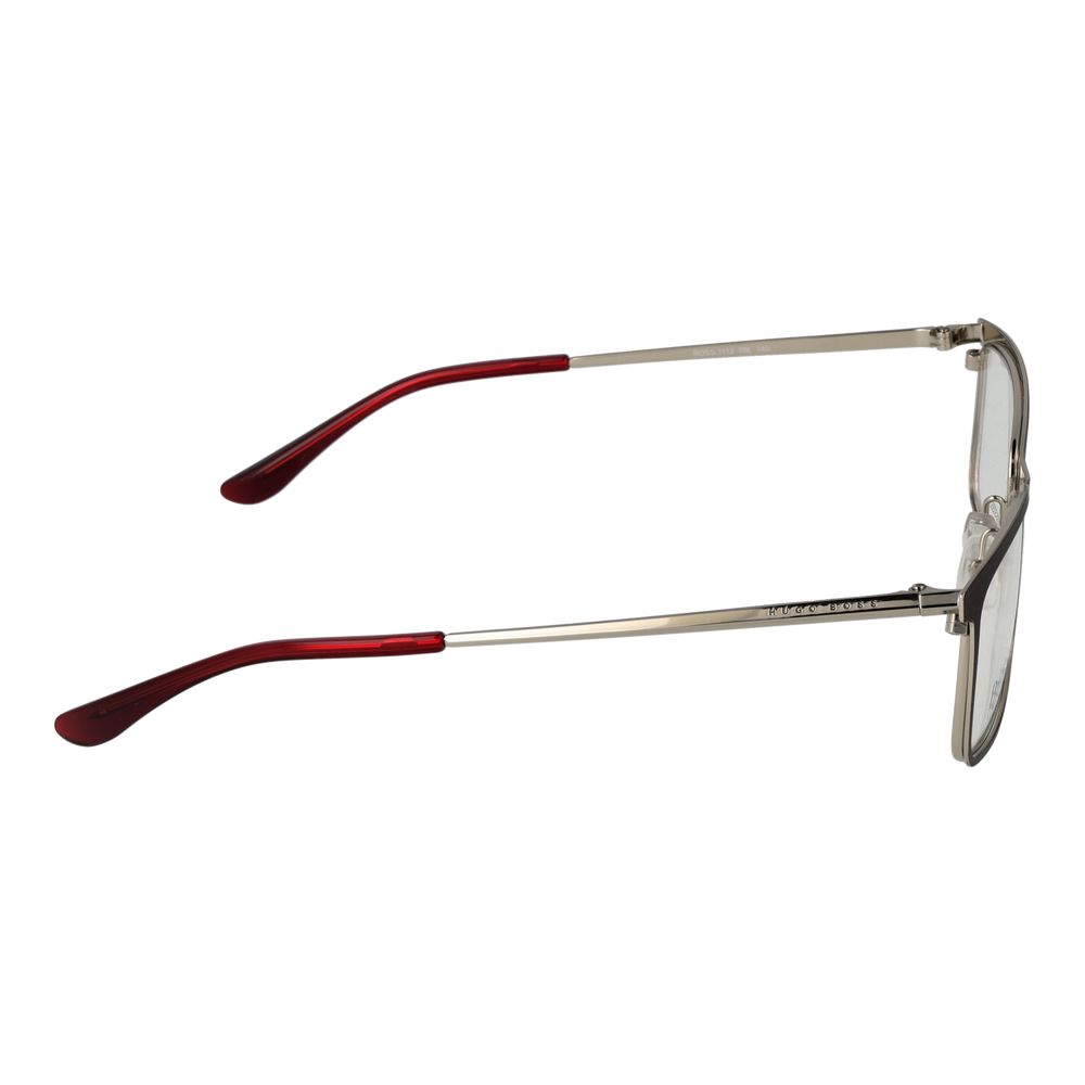 Hugo Boss burgundy stainless steel glasses frames with sleek design and adjustable nose pads for a stylish look.