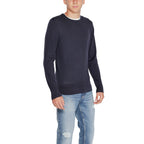 Calvin Klein blue recycled wool sweatshirt with crew neck and long sleeves, casual and cozy for everyday wear.