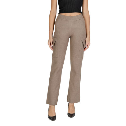 Vila Clothes Beige Viscose Pant Vila Clothes