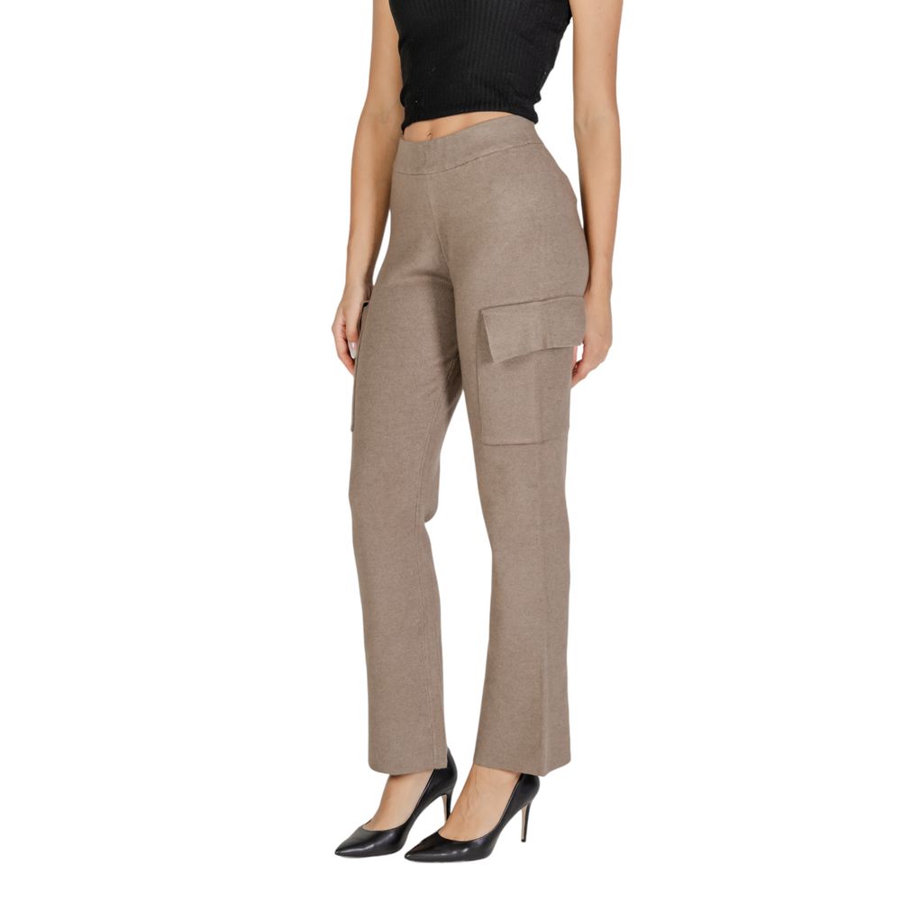 Vila Clothes Beige Viscose Pant Vila Clothes