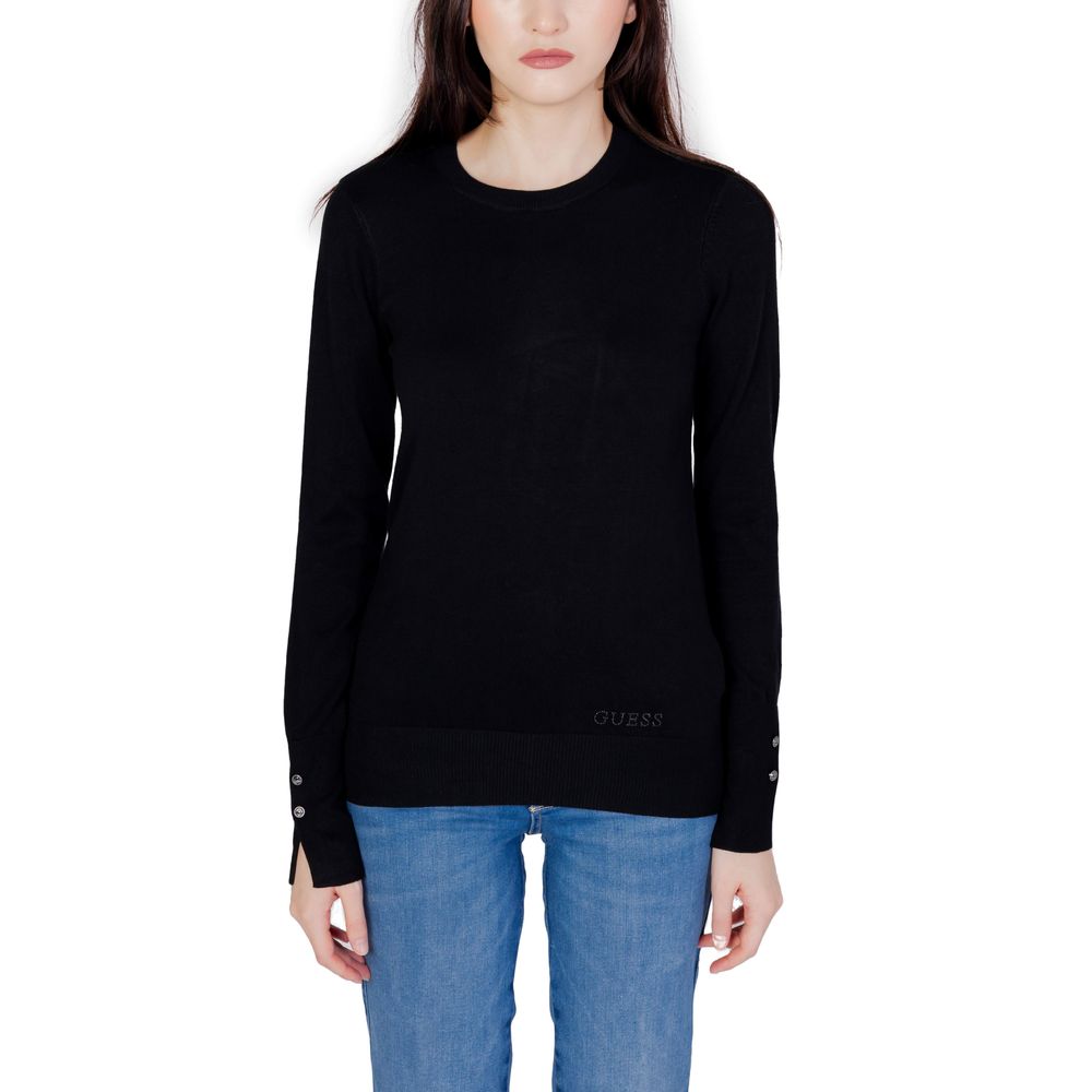 Black cotton sweatshirt by Guess with a crew neck and long sleeves, featuring a subtle Guess logo on the front.