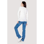 White cotton sweatshirt by Guess with a classic crewneck and relaxed fit, shown on a plain background.