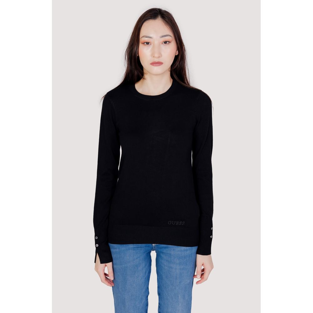 Guess black cotton sweatshirt with long sleeves and crew neck, featuring the Guess logo on the front.